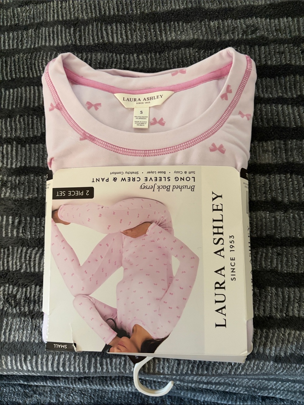 Laura Ashley Light Pink Bow-Print Long Sleeve Pajama Set